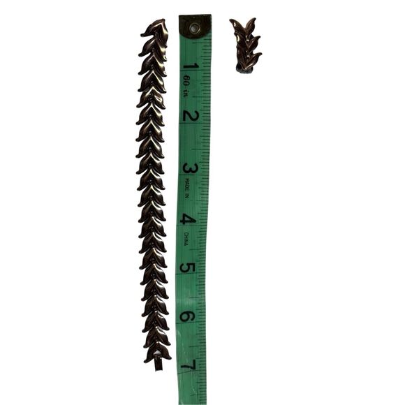 Renoir Copper Chevron Laurel Leaf Bracelet and Clip On Earrings Jewelry Set - Picture 13 of 13